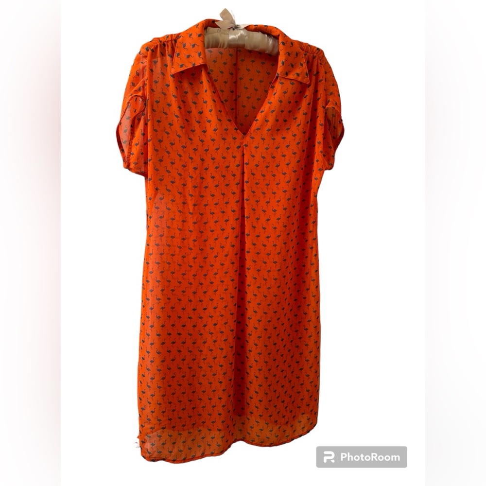 NWOT Women’s 🦩 Flamingo Print Summer Boutique Dress In Orange And Blue Size S - Picture 5 of 10